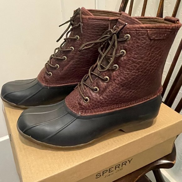 Sperry SALTWATER Amaretto Black Leather Duck Boots New Men's Shoes - Picture 1 of 11